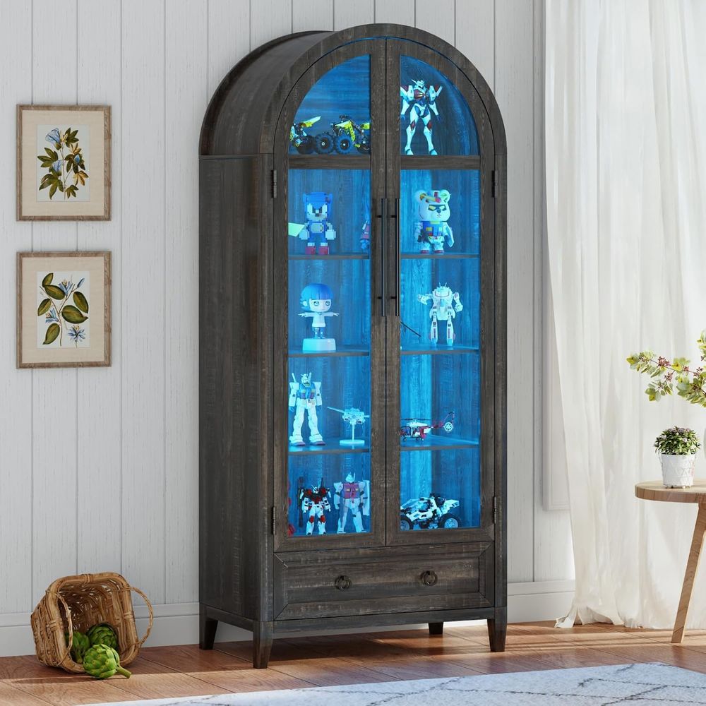 Lighting - 73 glazen vitrinekast met gebogen glas,