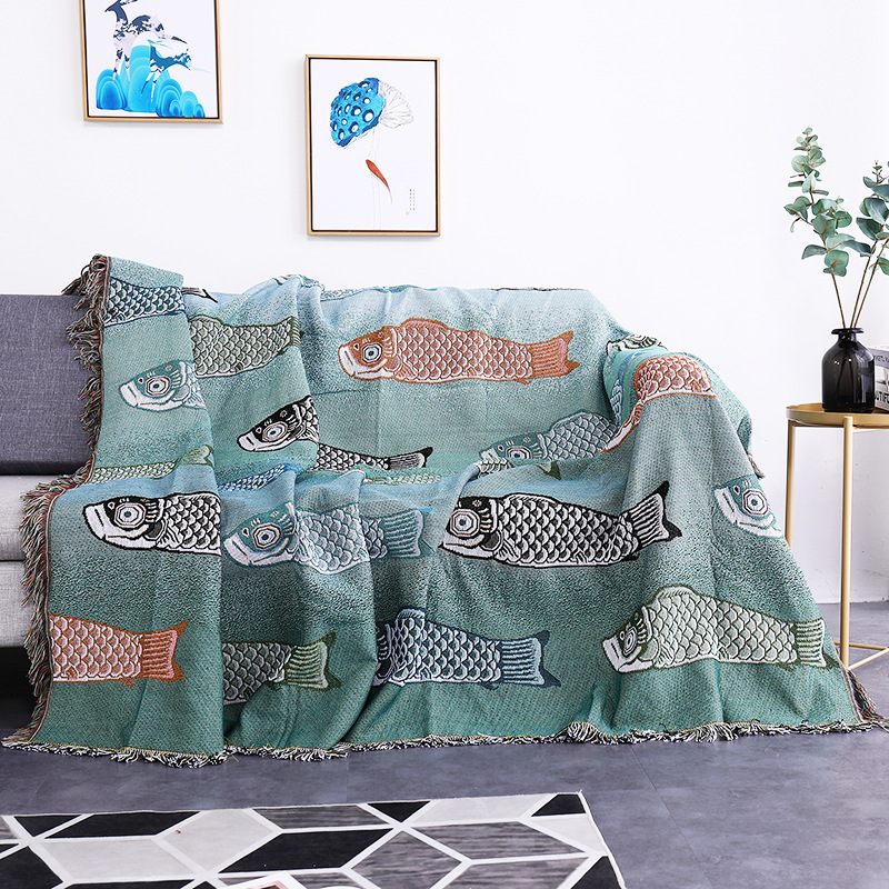 Boho Throw Blanket Fringe - Textiel Stad Ins Moderne Eenvoudige Koi