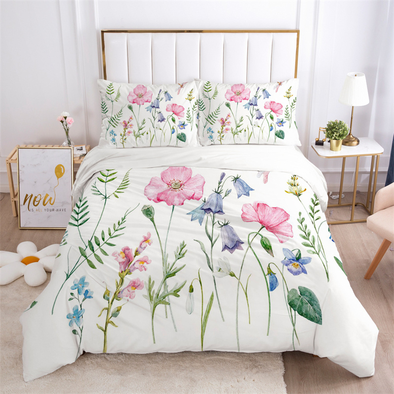 Aesthetic Floral Duvet Cover - Bloemenbladeren beddengoed set microvezel vlinder dekbedovertrek